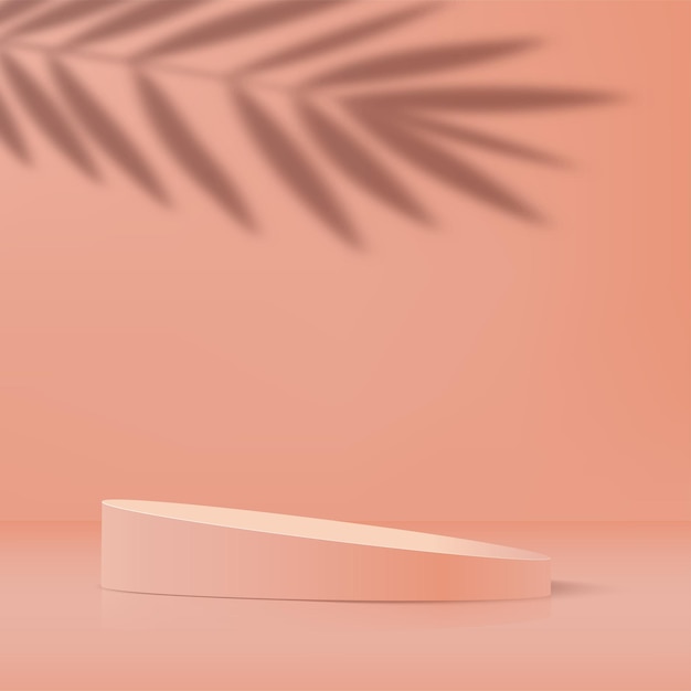 Fondo mínimo con podio 3D geométrico de color coral. ilustración vectorial