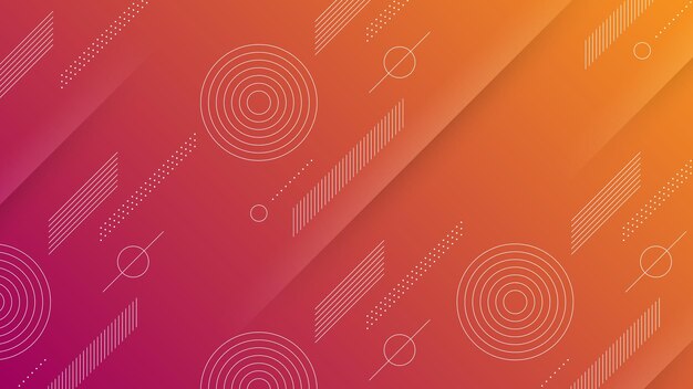 Fondo moderno abstracto con degradado de color naranja púrpura vibrante y elemento de Memphis