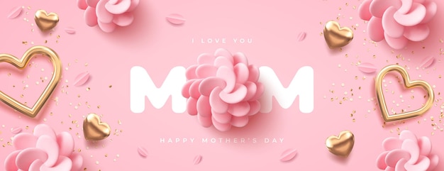 Fondo moderno del día de la madre con elementos de decoración 3d ilustración vectorial