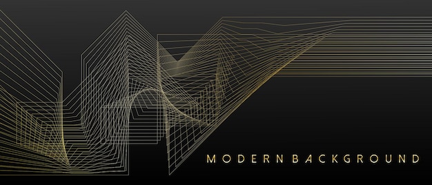 Fondo moderno con diseño de líneas onduladas y geométricas abstractas doradas. ilustración vectorial