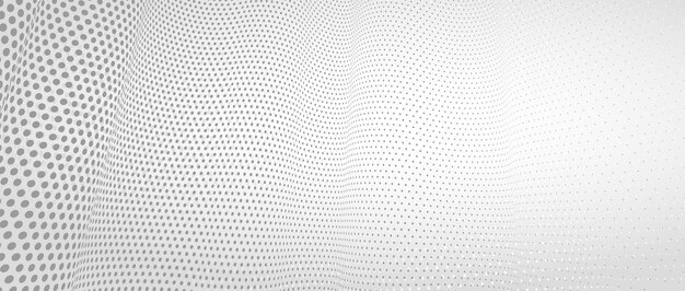 Fondo monocromático abstracto 3D con diseño de vector de patrón de puntos, tema de tecnología, flujo de puntos dimensional en perspectiva, big data, nanotecnología.