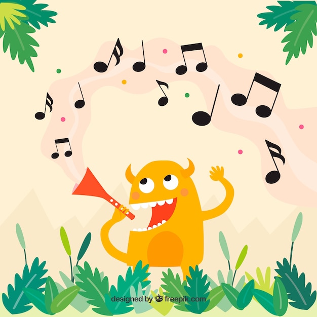 Fondo de monstruo con notas musicales