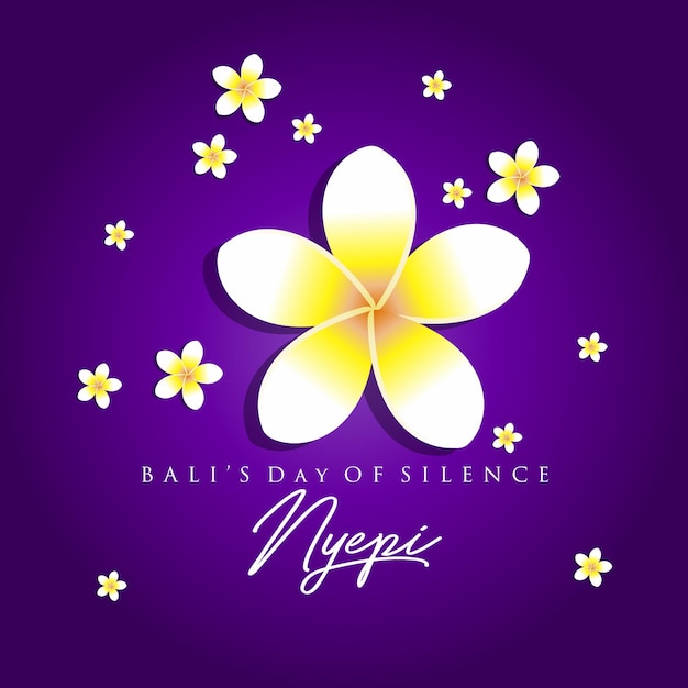 Un fondo morado con una flor que dice el día del silencio de bali.
