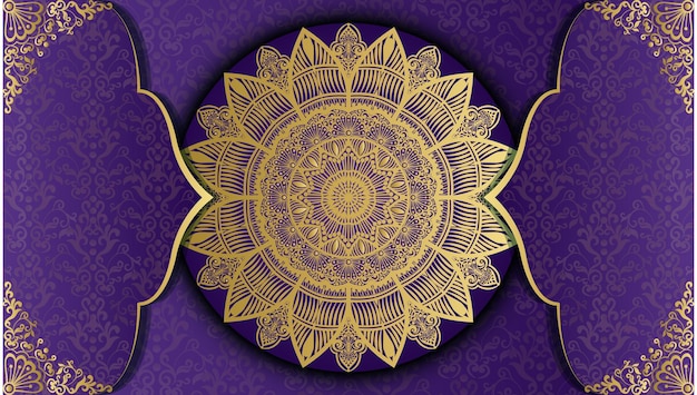 Vector fondo morado con un mandala dorado y la palabra ombre.