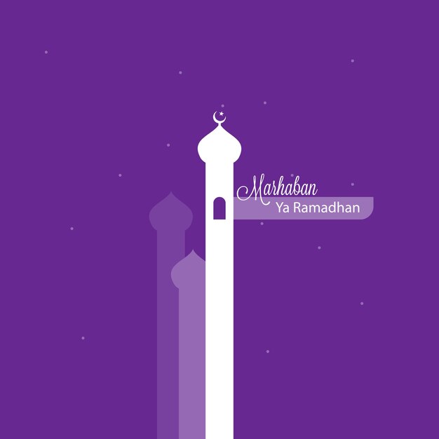 Un fondo morado con una mezquita y las palabras makkah ya ramadan
