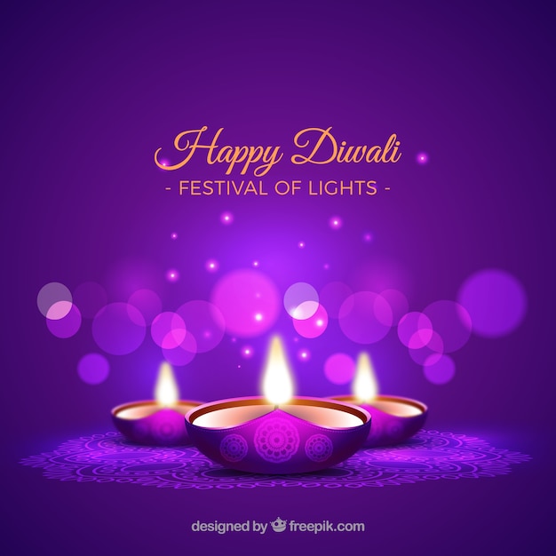 Fondo morado de velas de diwali