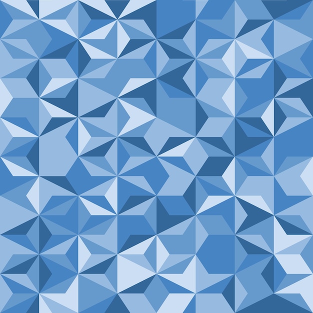 Fondo de mosaico azul. Patrones geométricos sin fisuras. Estrellas hechas de triángulos. Textura cristalina. Ilustración de vector EPS10.