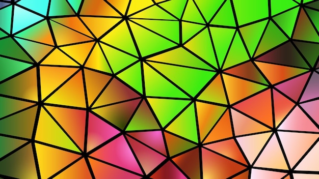 Fondo de mosaico colorido abstracto polígonos multicolores en vidrieras de formas triangulares negras