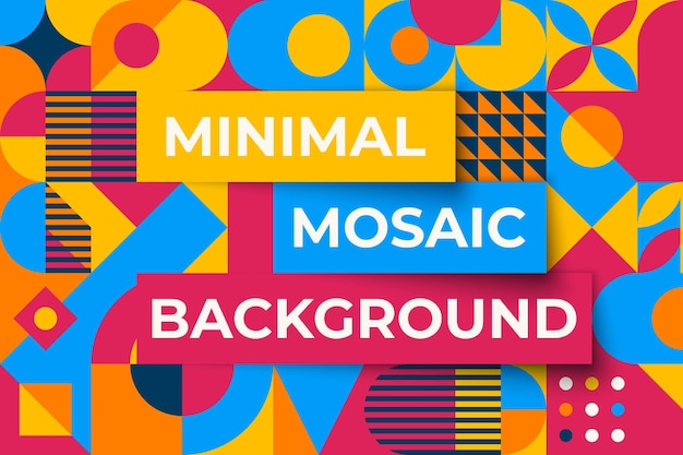 Vector fondo de mosaico inspirado en bauhaus con figuras cuadradas y texto banner abstracto moderno mínimo