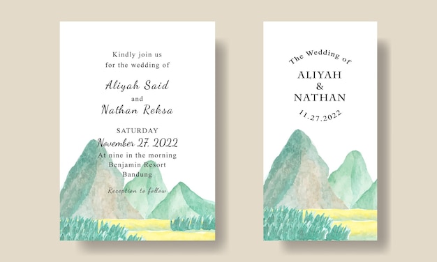 Fondo de mountain view plantilla de tarjeta de invitación de boda editable