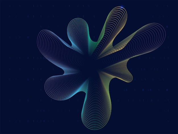 Fondo de movimiento de líneas onduladas abstractas y código binario
