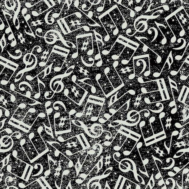 Fondo de música sin costuras con notas musicales e ilustración vectorial de textura grunge