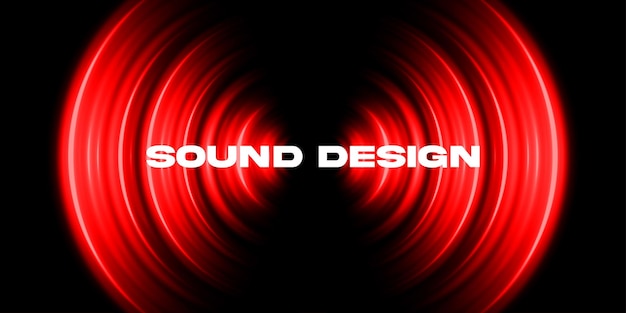 Fondo de música oscura con ondas de sonido de círculo de luz roja oscilante Disco de vinilo Visualización de la batería y los ritmos Ecualizador de audio EQ Vector efecto de luz de ondas redondas brillantes