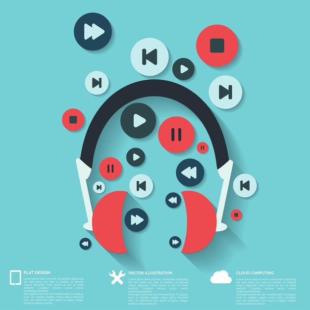 Fondo musical abstracto con iconos web planos