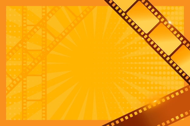 Fondo naranja de arte pop con tiras de película brillantes