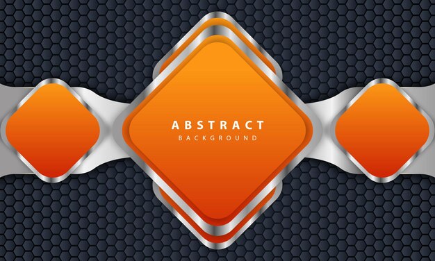 Fondo naranja con estilo 3d. fondo de rectángulo con una combinación de líneas hexagonales y plateadas.