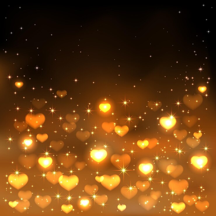 Vector fondo naranja con estrellas y corazones borrosos brillantes, ilustración.
