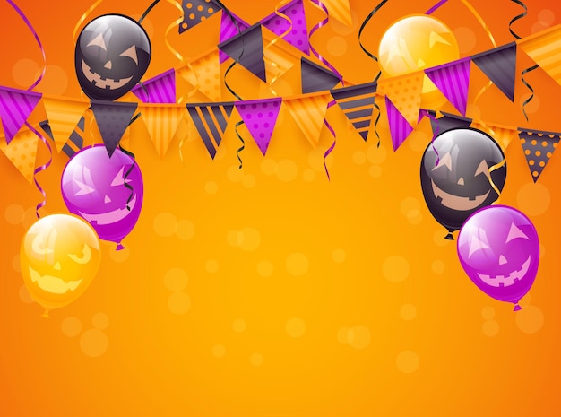 Fondo naranja de Halloween con decoración y globos