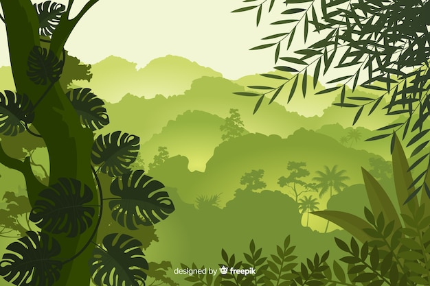 Vector fondo natural con paisaje de bosque tropical