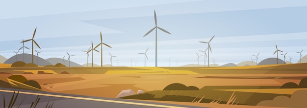 Fondo de naturaleza de estación renovable de energía de turbina de viento