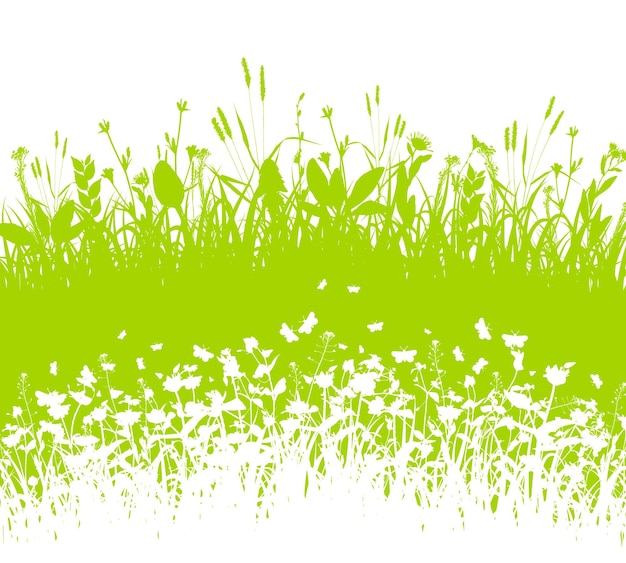 Fondo de naturaleza con hierba y vector de silueta blanca