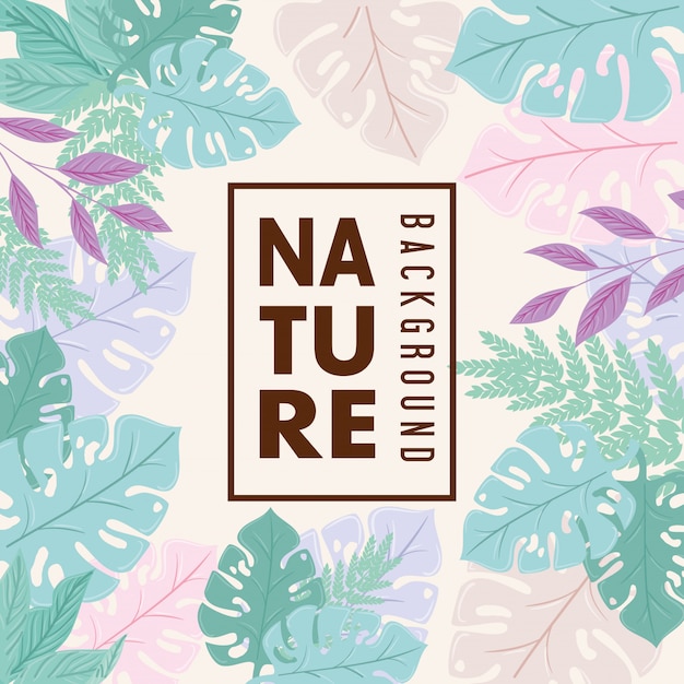 Fondo de naturaleza, ramas con hojas de naturaleza tropical de color pastel