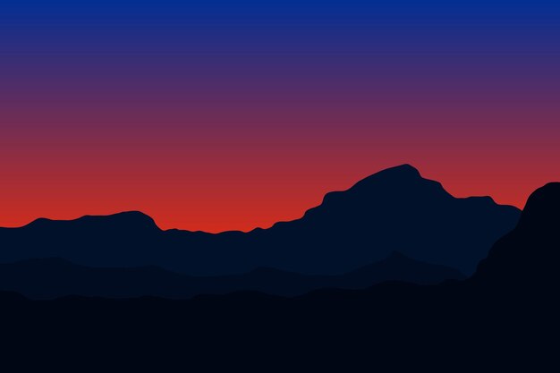 Vector fondo naturaleza silueta de las montañas al atardecer