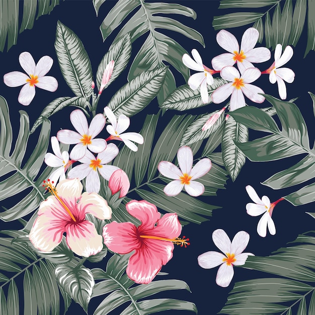 Fondo de naturaleza tropical de patrones sin fisuras con diseño floral de sorteo de mano