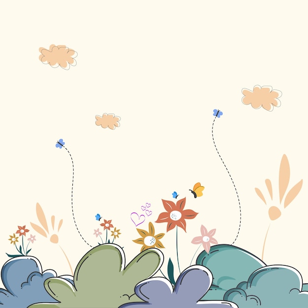 Fondo de naturaleza vectorial dibujado a mano para niños