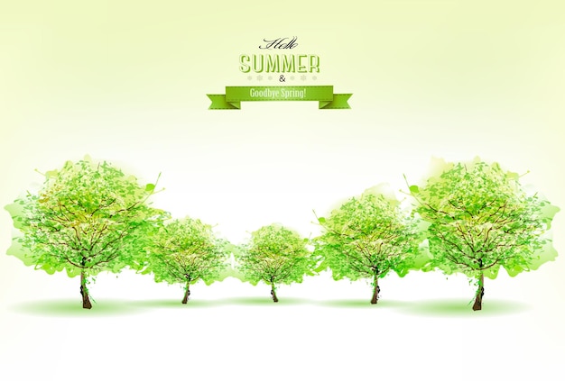 Fondo de naturaleza de verano hermoso con árboles verdes. vector.