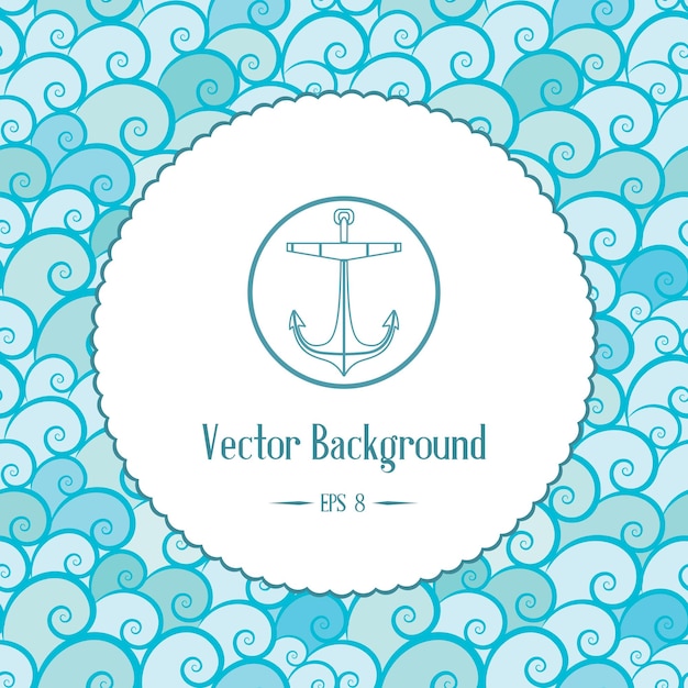 Fondo náutico vectorial con emblema y olas
