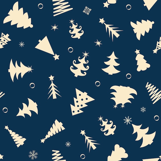 Fondo de Navidad con abetos y copos de nieve sobre un fondo azul Ilustración vectorial