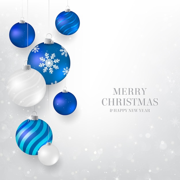 Vector fondo de navidad con adornos de navidad azules y blancos