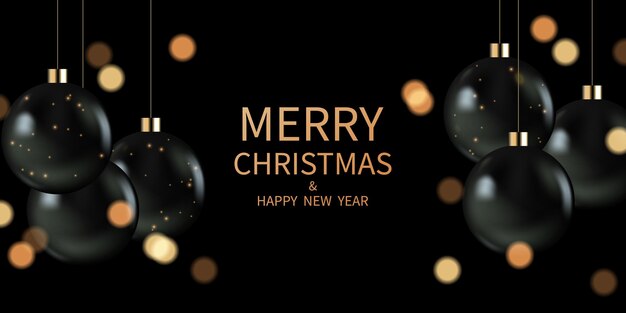 fondo de navidad adornos de navidad bolas brillo dorado confeti diseño 3D realista ilustración vectorial
