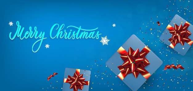 Fondo de Navidad y Año Nuevo Cajas de regalo con una cinta dorada Una brillante composición festiva de invierno