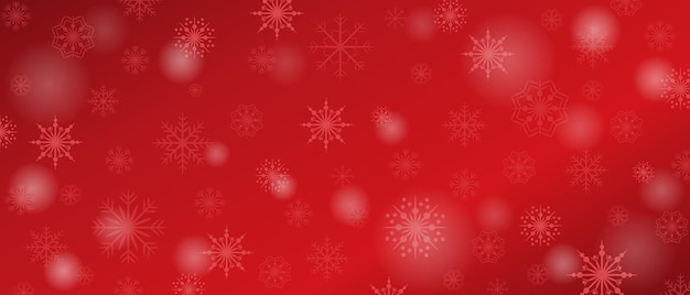 Fondo de Navidad y año nuevo con copos de nieve grandes y pequeños en fondo rojo Banner de invierno