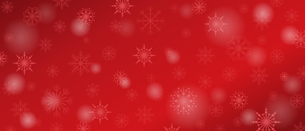 Vector fondo de navidad y año nuevo con copos de nieve grandes y pequeños en fondo rojo banner de invierno