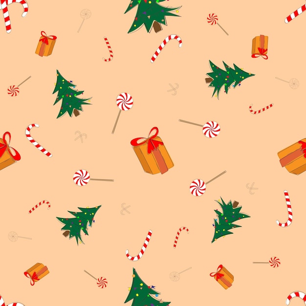 fondo de Navidad de Año Nuevo festivo patrón sin costuras con diferentes objetos vector