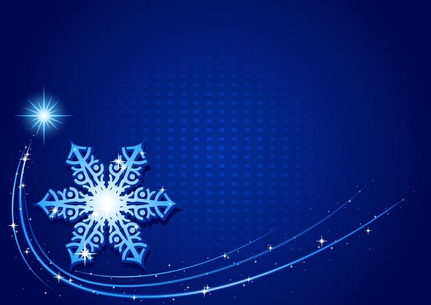 Fondo de Navidad azul con estrella fugaz abstracta y cristal de copo de nieve brillante