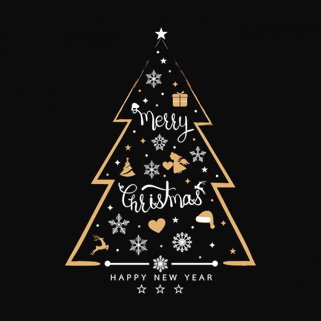 Fondo de Navidad con banner de iconos de elemento de árbol