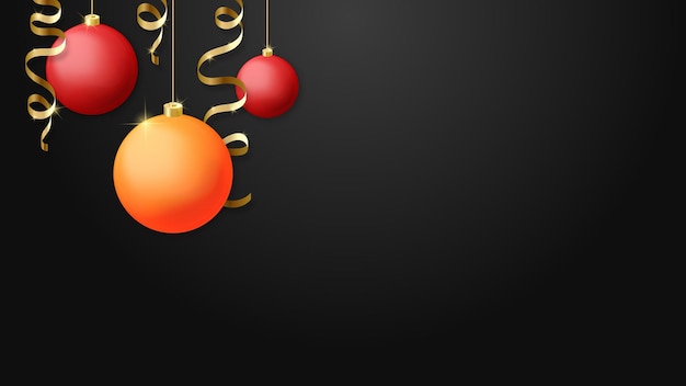 Fondo de Navidad. Bolas navideñas rojas y naranjas y serpentina dorada. Parte 2.