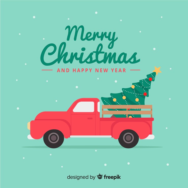 Vector fondo navidad camión reparto plano