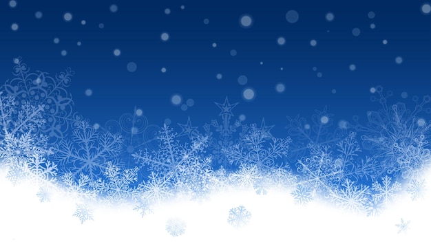 Fondo de Navidad con copos de nieve blancos y ventisqueros sobre fondo azul Copos de nieve cayendo Ilustración de vector de Navidad de hermosos copos de nieve grandes y pequeños