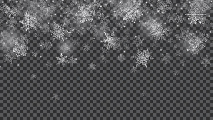 Vector fondo de navidad de copos de nieve cayendo translúcidos en colores blancos sobre fondo transparente. transparencia solo en archivo vectorial