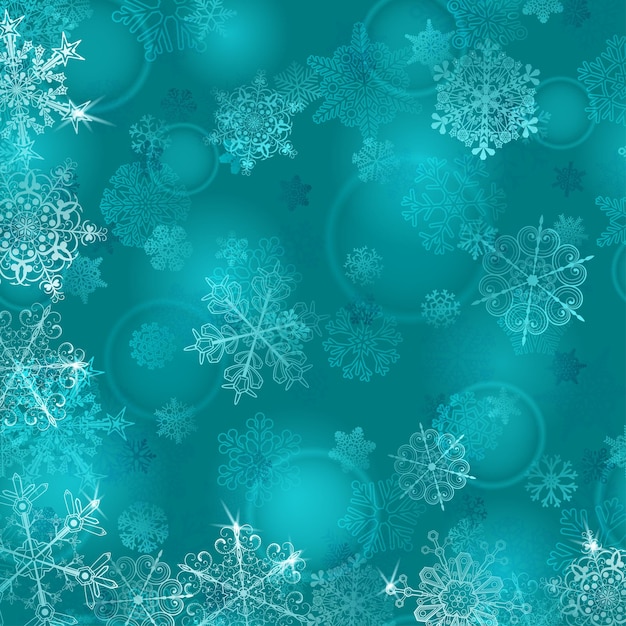 Fondo de navidad con copos de nieve en colores azul claro