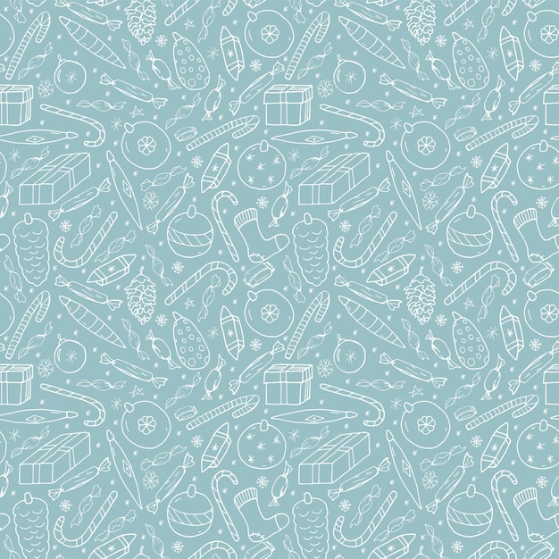 Fondo de Navidad con elementos dibujados a mano Patrón de vacaciones de dibujo sin costuras