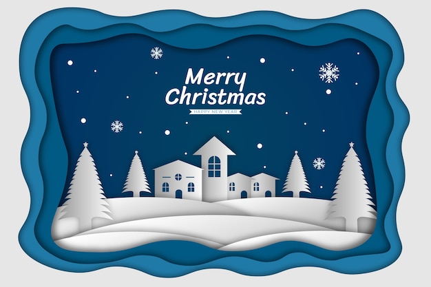 Fondo de Navidad con estilo de corte de papel azul