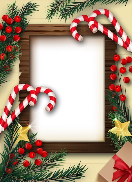 Fondo de navidad con marco y decoraciones