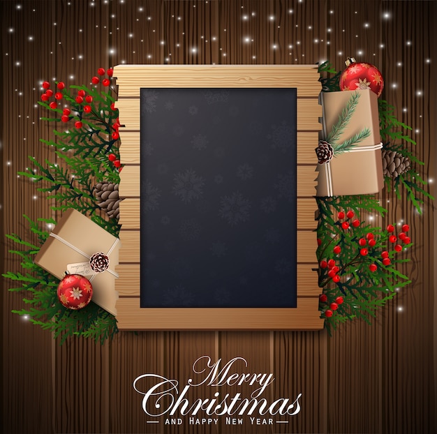 Vector fondo de navidad con marco y decoraciones