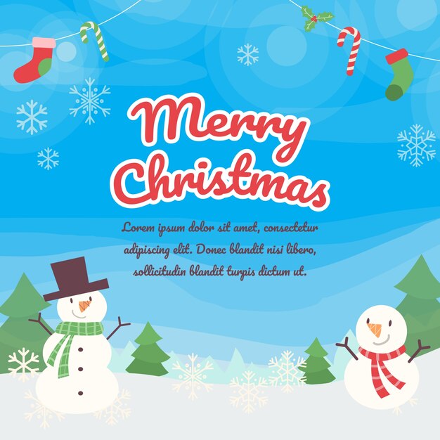 Fondo de Navidad con muñeco de nieve, estilo de dibujos animados